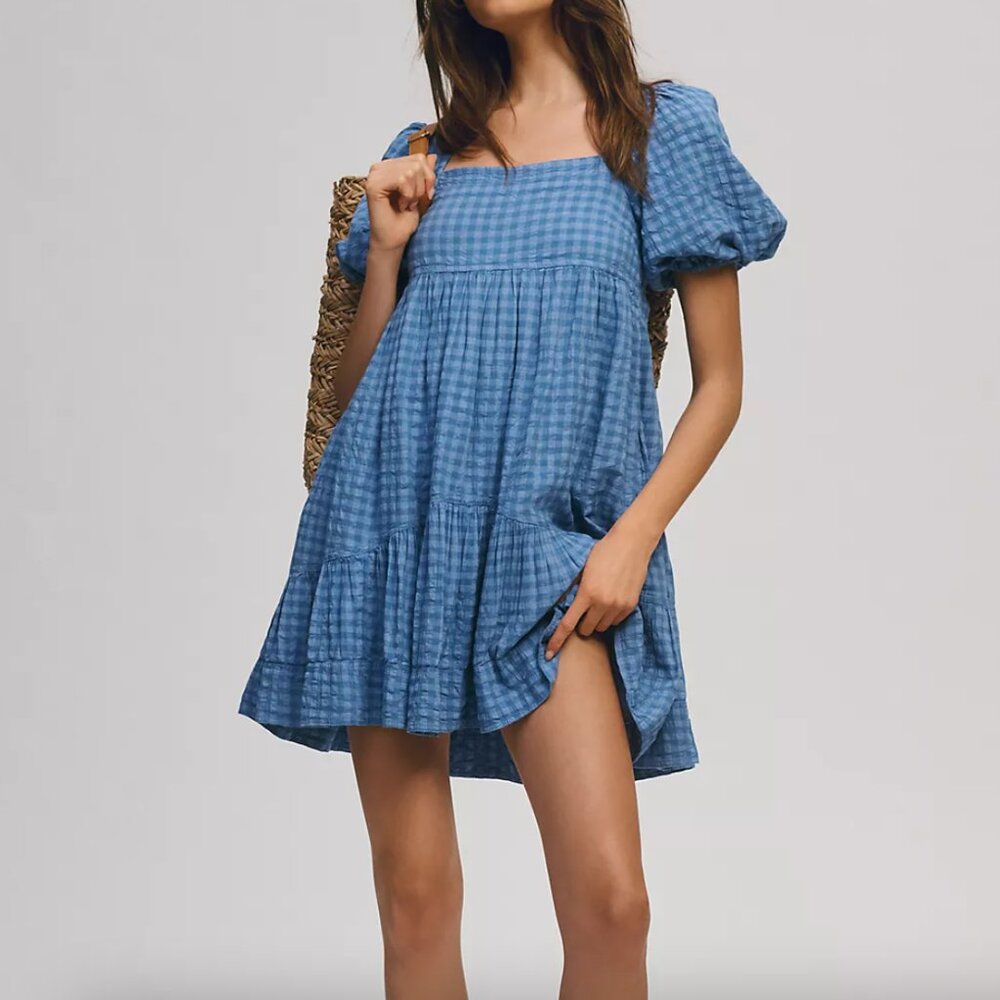 Anthropologie Pilcro Square-Neck Textured Babydoll Dress